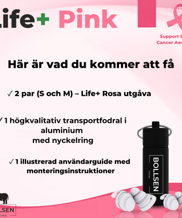 Kvinna sover fridfullt med BOLLSEN Life+ Pink Edition öronproppar – komfort och bullerskydd.