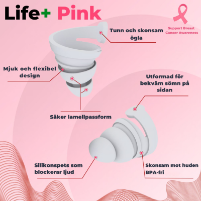 BOLLSEN Life+ Pink Edition öronproppar med mjuka lager och hudvänlig ergonomisk design.