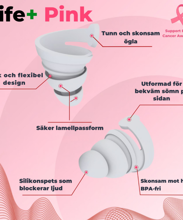 BOLLSEN Life+ Pink Edition öronproppar med mjuka lager och hudvänlig ergonomisk design.